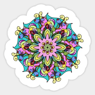 fantasy forest mandala with butterflies Sticker